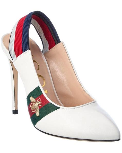 Gucci Sylvie Web 105 Leather Slingback Pump in White 